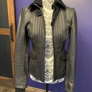 Vintage Mackage Black Leather Jacket with Removable Knit Accents